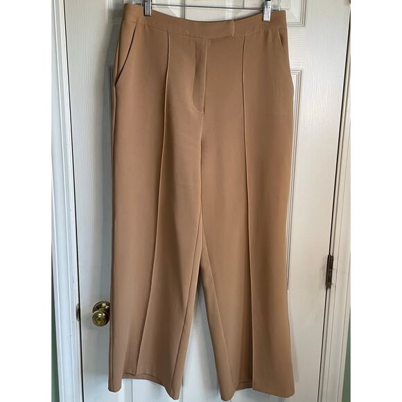 Topshop Wide Leg Pants Trousers High Rise Size 8 Tan Center Crease Closet Staple - Picture 14 of 14